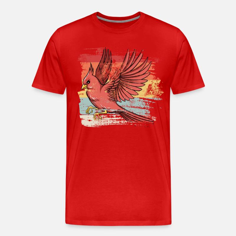 Retero Vogel Rotkardinal - Männer Premium Bio T-Shirt - Rot