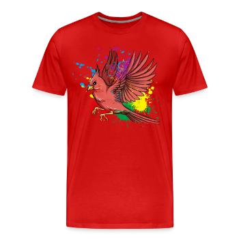 Fliegender Splash Vogel Rotkardinal - Männer Premium Bio T-Shirt - Rot - Vorne - Damien (186cm)