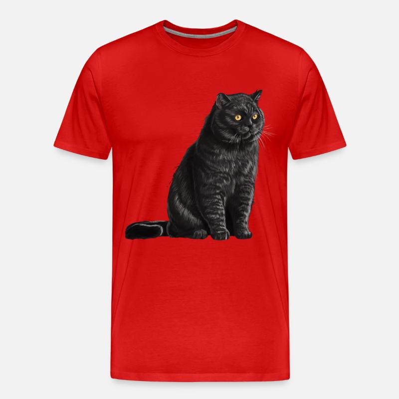 Sitzende Schwarze Britisch Kurzhaar Katze - Männer Premium Bio T-Shirt - Rot