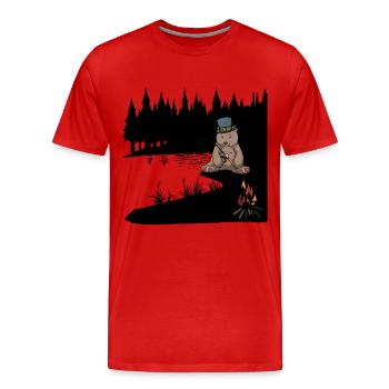 Nature sauvage Ours brun Ange Pêcheur Lac Amoureux de la nature - T-shirt bio Premium Homme - rouge - Devant - Damien (186cm)