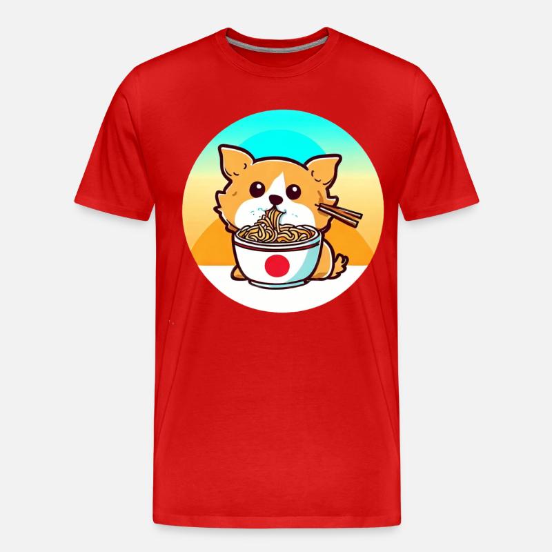 Hund isst Ramen-Nudeln - Männer Premium Bio T-Shirt - Rot