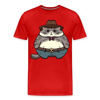 Gros chat cowboy - T-shirt bio Premium Homme - rouge - Devant - Damien (186cm)