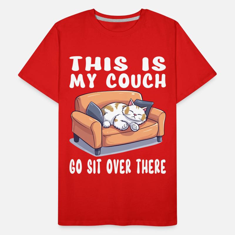 Cat, Couch, Sofa, Funny, Humor, Typical, Cartoon Men's Premium Organic T-Shirt