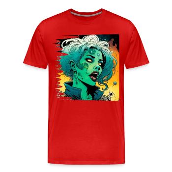 monstre #047 Zéroïne - T-shirt bio Premium Homme - rouge - Devant - Damien (186cm)