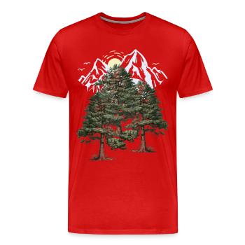Wilderness, Mountains, Nature, Forest, Pines, Firs, Trees - Men's Premium Organic T-Shirt - red - Front - Damien (186cm)