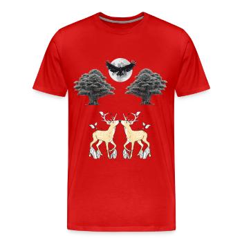 Nacht Himmel Natur Adler Wildnis Wildtiere Rehbock - Männer Premium Bio T-Shirt - Rot - Vorne - Damien (186cm)