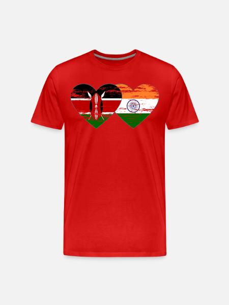 Kenya Inde Drapeau Coeur Utilisé - T-shirt bio Premium Homme - rouge