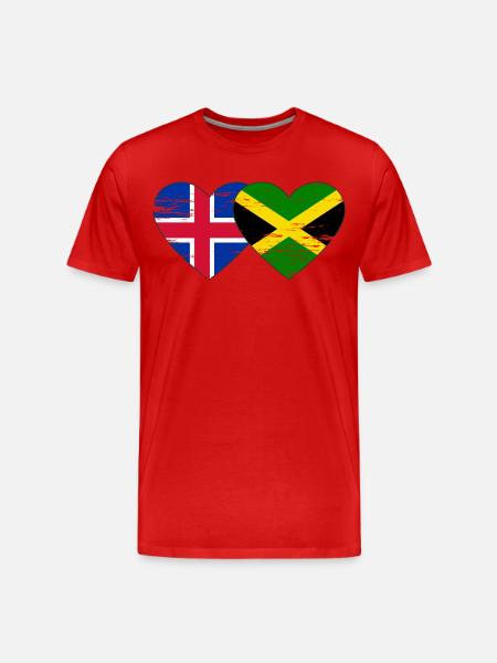 Islande Jamaïque drapeau coeur utilisé - T-shirt bio Premium Homme - rouge
