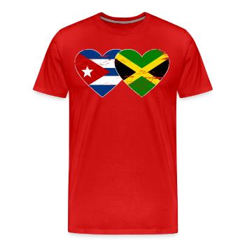 Kuba Jamaika Flagge Herz used - Männer Premium Bio T-Shirt - Rot - Vorne - Damien (186cm)
