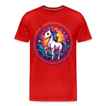 Einhorn mit Sonnenuntergangshimmel – Fantasy Magic Animal Art - Männer Premium Bio T-Shirt - Rot - Vorne - Damien (186cm)