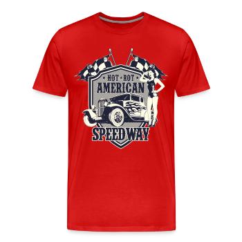 SPEEDWAY HOTRODS - RETRO HOT ROD VINTAGE RENNEN US - Männer Premium Bio T-Shirt - Rot - Vorne - Damien (186cm)