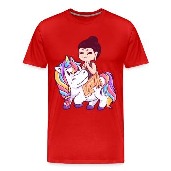 Buddha reitet dickes buntes Einhorn - Männer Premium Bio T-Shirt - Rot - Vorne - Damien (186cm)