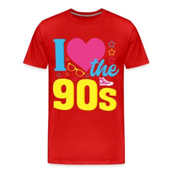 J'aime la chemise des années 90 - T-shirt bio Premium Homme - rouge - Devant - Damien (186cm)