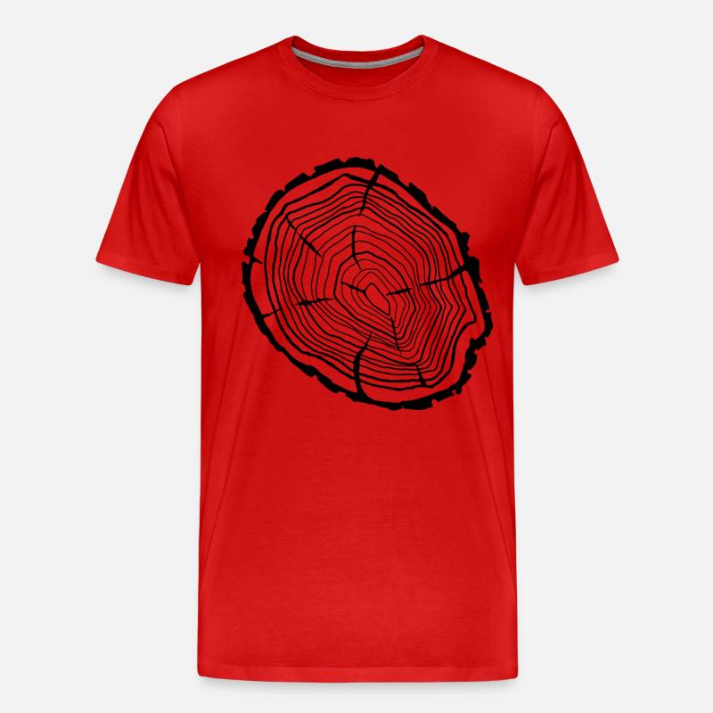 Holzscheibe Baumringe - Männer Premium Bio T-Shirt - Rot