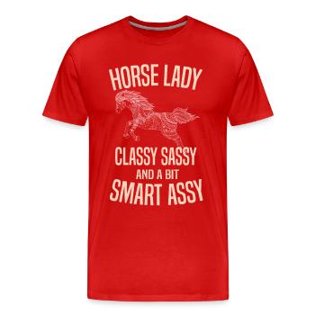 Pferde Frau - Männer Premium Bio T-Shirt - Rot - Vorne - Damien (186cm)