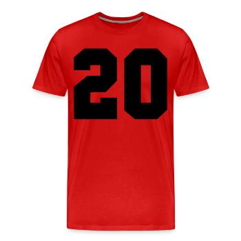 20 - Nombre 20 - 20 ans - T-shirt bio Premium Homme - rouge - Devant - Damien (186cm)