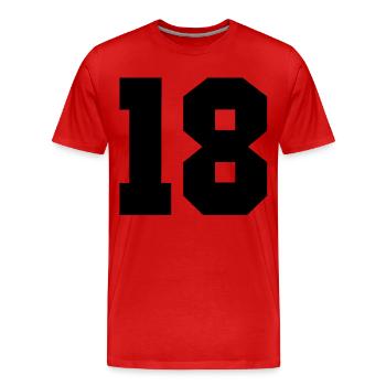 18 - Number 18 - Men's Premium Organic T-Shirt - red - Front - Damien (186cm)