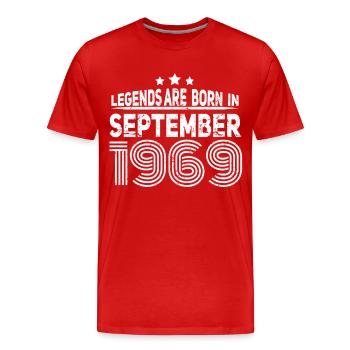 Né en septembre 1969 Vintage - T-shirt bio Premium Homme - rouge - Devant - Damien (186cm)