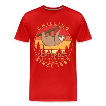 1999 Im September Faultier Retro - Männer Premium Bio T-Shirt - Rot - Vorne - Damien (186cm)