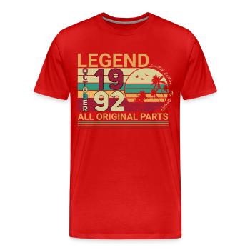 Né octobre 1992 Limité - T-shirt bio Premium Homme - rouge - Devant - Damien (186cm)