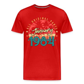Janvier 1984 Idée cadeau vintage - T-shirt bio Premium Homme - rouge - Devant - Damien (186cm)