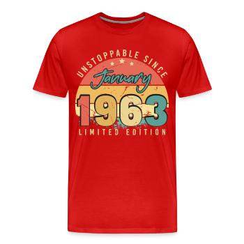 1963 Januar Retro Nicht Zu Stoppen - Männer Premium Bio T-Shirt - Rot - Vorne - Damien (186cm)
