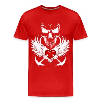 Totenkopf, Engelsflügel, Herz & Sensen in Weiß - Männer Premium Bio T-Shirt - Rot - Vorne - Damien (186cm)
