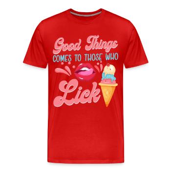 Crème glacée Cône Bouche Langue Bonne - T-shirt bio Premium Homme - rouge - Devant - Damien (186cm)