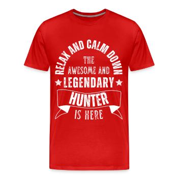 Détendez-vous le chasseur légendaire est rétro ici - T-shirt bio Premium Homme - rouge - Devant - Damien (186cm)