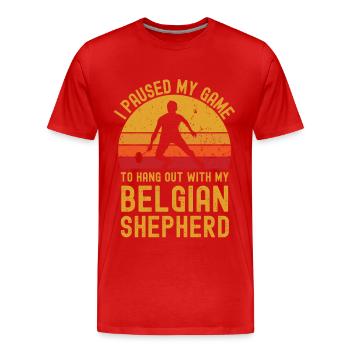 Badminton und Belgischer Schäferhund - Männer Premium Bio T-Shirt - Rot - Vorne - Damien (186cm)