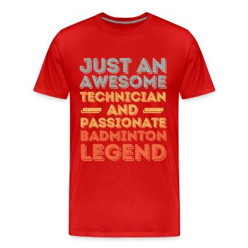 Technicien Badminton rétro - T-shirt bio Premium Homme - rouge - Devant - Damien (186cm)