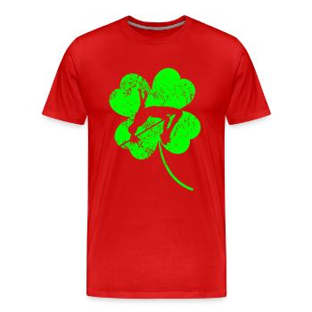 Hochspringendes St. Patrick's Day Kleeblatt - Männer Premium Bio T-Shirt - Rot - Vorne - Damien (186cm)