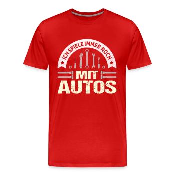 I still play with car mechanic - Men's Premium Organic T-Shirt - red - Front - Damien (186cm)