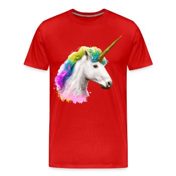 Farbenfrohes Einhorn - Männer Premium Bio T-Shirt - Rot - Vorne - Damien (186cm)