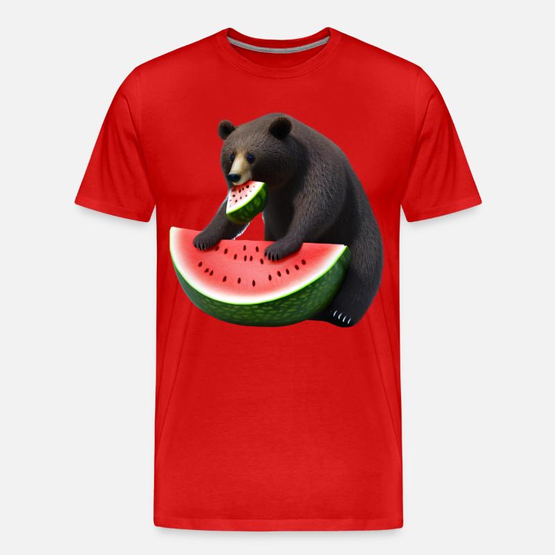 Bär mit Wassermelone - Männer Premium Bio T-Shirt - Rot