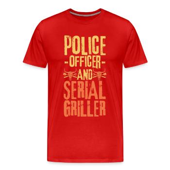 Police-officer and Serial Griller - Men's Premium Organic T-Shirt - red - Front - Damien (186cm)