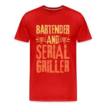 Barman et gril en série - T-shirt bio Premium Homme - rouge - Devant - Damien (186cm)