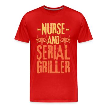 Infirmière et gril en série - T-shirt bio Premium Homme - rouge - Devant - Damien (186cm)