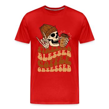 Café et crâne - T-shirt bio Premium Homme - rouge - Devant - Damien (186cm)