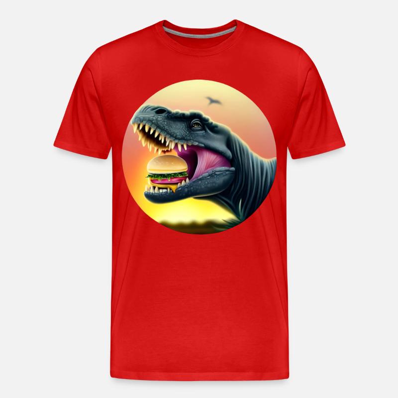 Cheeseburger Dinosauerier - Männer Premium Bio T-Shirt - Rot
