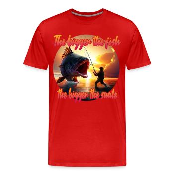 The Bigger the Fish, the Bigger the Smile - Men's Premium Organic T-Shirt - red - Front - Damien (186cm)