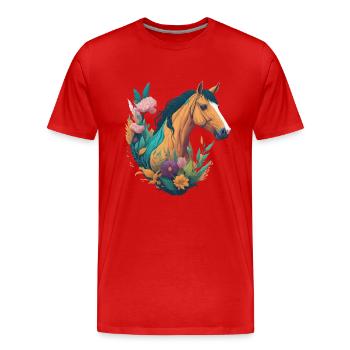 Fleurs de cheval - T-shirt bio Premium Homme - rouge - Devant - Damien (186cm)