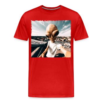 Alien Rooftop Selfie - T-shirt bio Premium Homme - rouge - Devant - Damien (186cm)