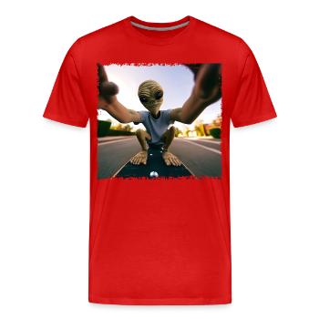 Alien Skateboard Selfie - T-shirt bio Premium Homme - rouge - Devant - Damien (186cm)