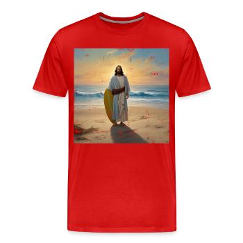 Surfeur Jésus Vintage - T-shirt bio Premium Homme - rouge - Devant - Damien (186cm)