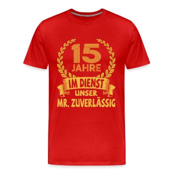 Cadeau d’anniversaire de l’entreprise 15 ans de service - T-shirt bio Premium Homme - rouge - Devant - Damien (186cm)