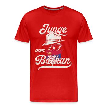 Garçon des Balkans, Yugo, Belgrade, Srbija, Serbie - T-shirt bio Premium Homme - rouge - Devant - Damien (186cm)