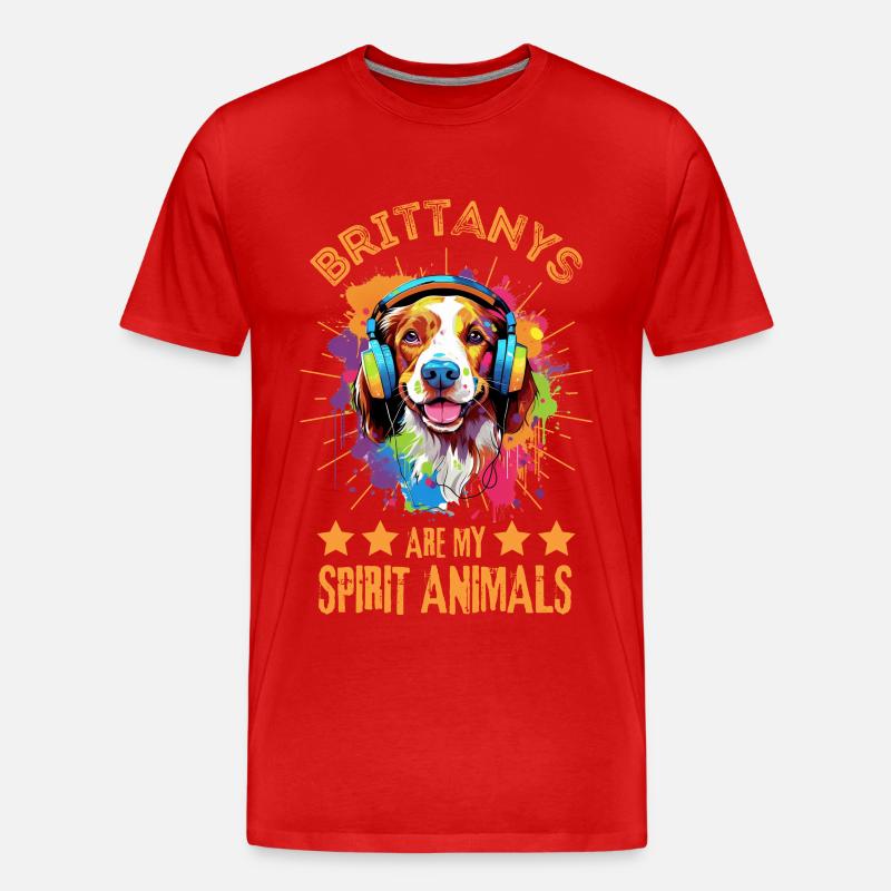 Bunter Brittany Hund mit Kopfhörer - Männer Premium Bio T-Shirt - Rot