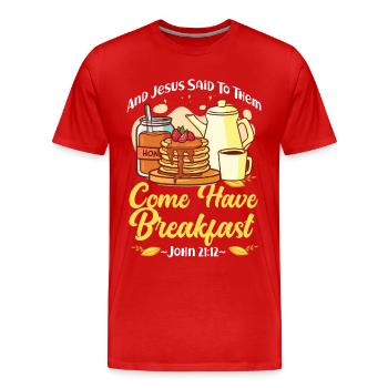 Pancake Lover Kids Bible Quote - Men's Premium Organic T-Shirt - red - Front - Damien (186cm)