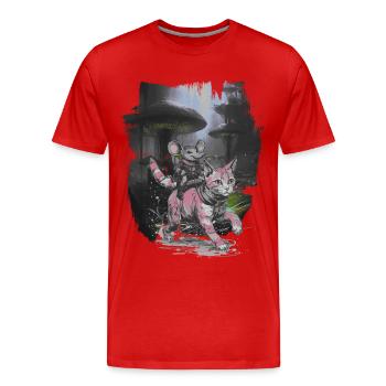Abenteuer Reise Katze Ratte Ausflug Reisender - Männer Premium Bio T-Shirt - Rot - Vorne - Damien (186cm)
